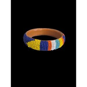 Vintage Handmade Artisan Beaded Thunderbird Bangle Bracelet Native Southwest